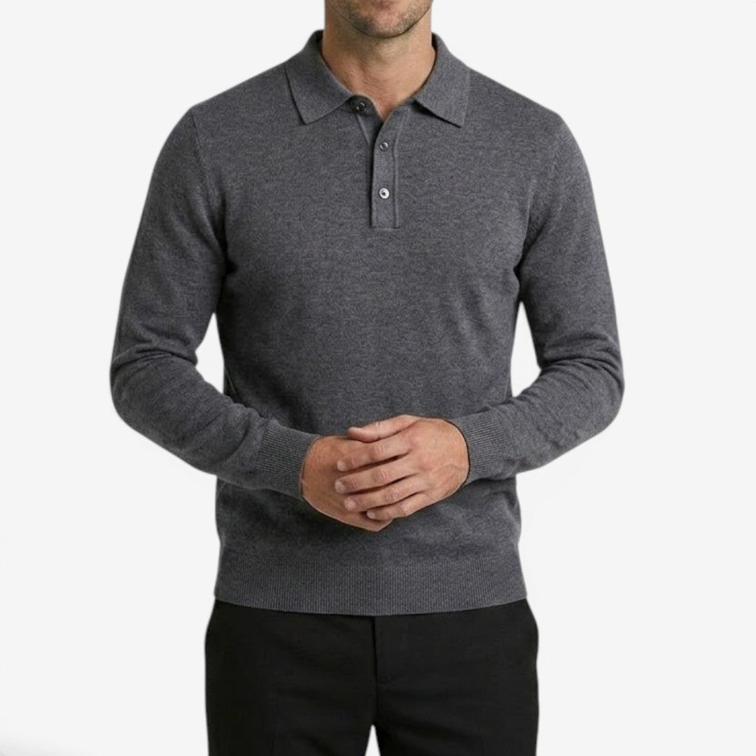 Jorvalore | Men's Long Sleeve Knit Wool Blend Polo Shirt for Smart Casual Wear