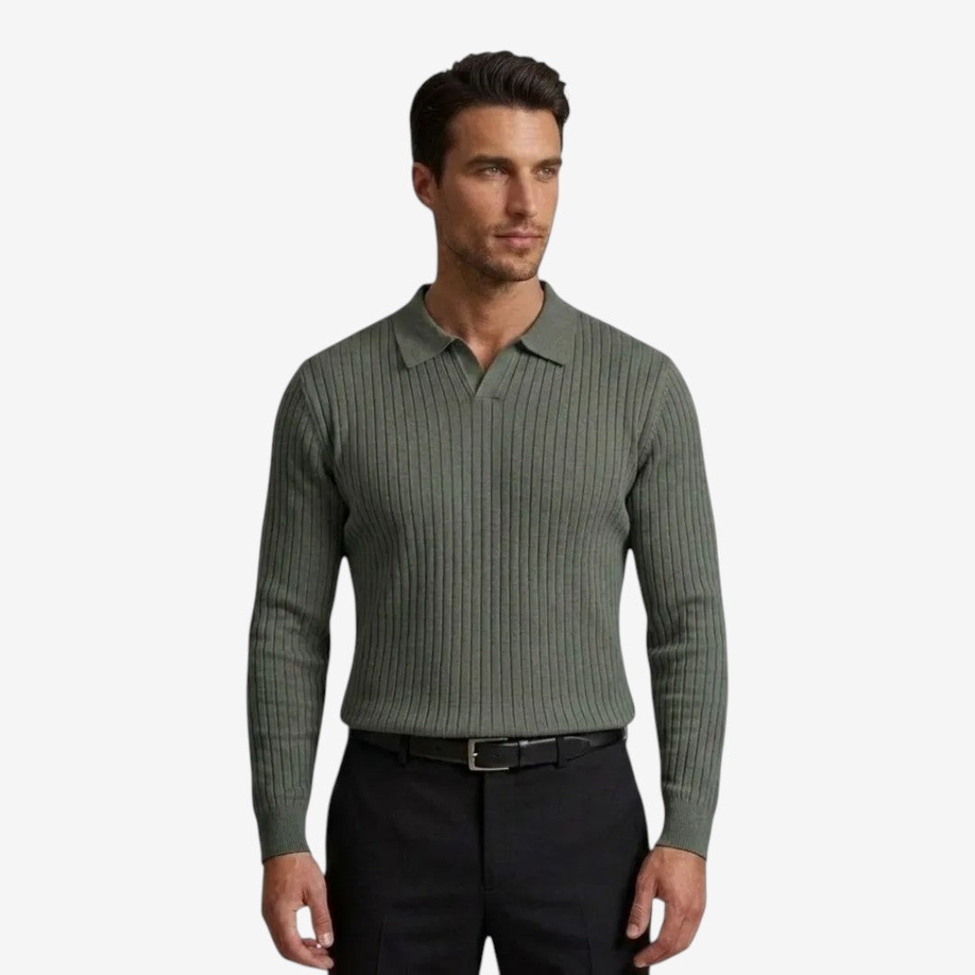Jorvalore | Men's Long Sleeve Knit Polo Shirt for Casual Wear