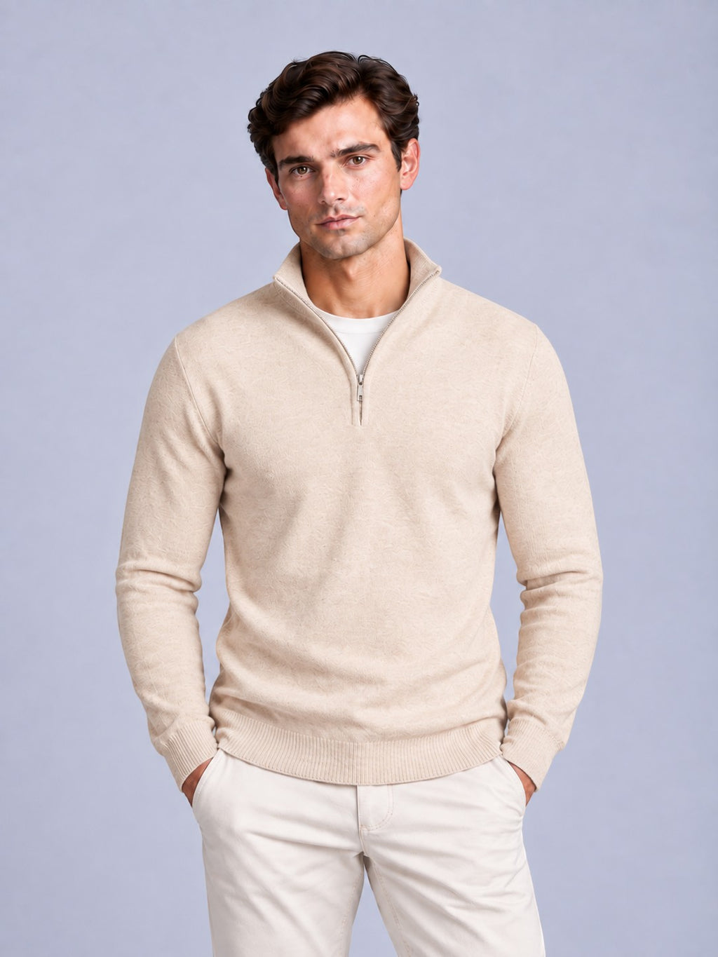 Jorvalore | Men’s Quarter-Zip Knit Jumper – Textured Long Sleeve Knitwear