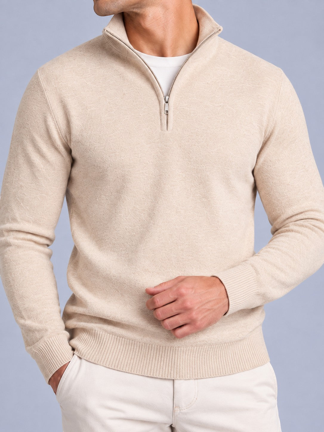 Jorvalore | Men’s Quarter-Zip Knit Jumper – Textured Long Sleeve Knitwear