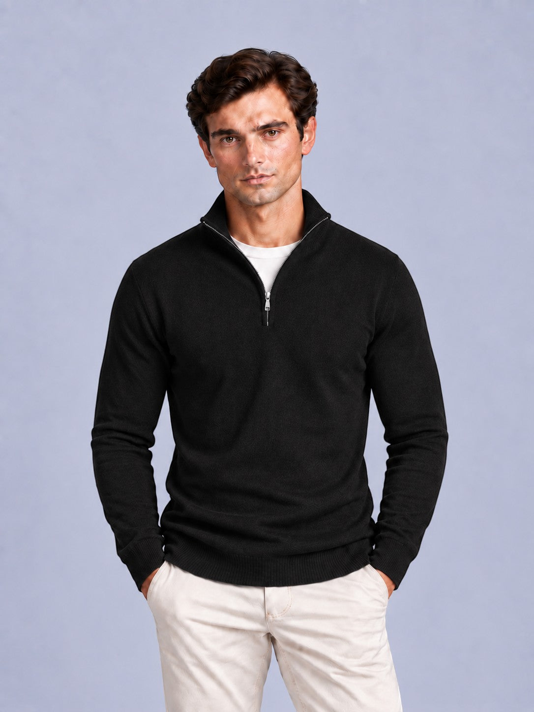 Jorvalore | Men’s Quarter-Zip Knit Jumper – Textured Long Sleeve Knitwear
