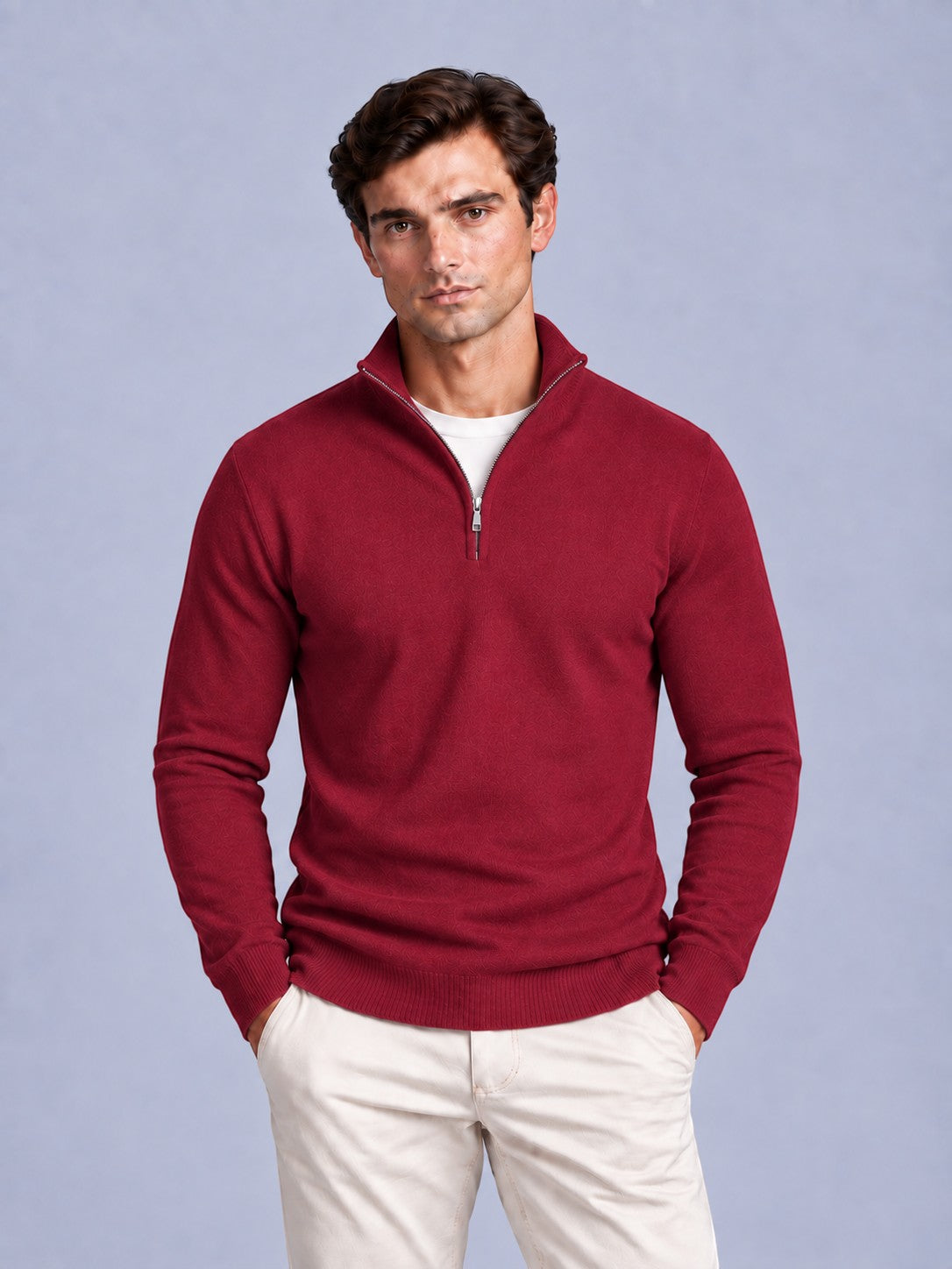 Jorvalore | Men’s Quarter-Zip Knit Jumper – Textured Long Sleeve Knitwear