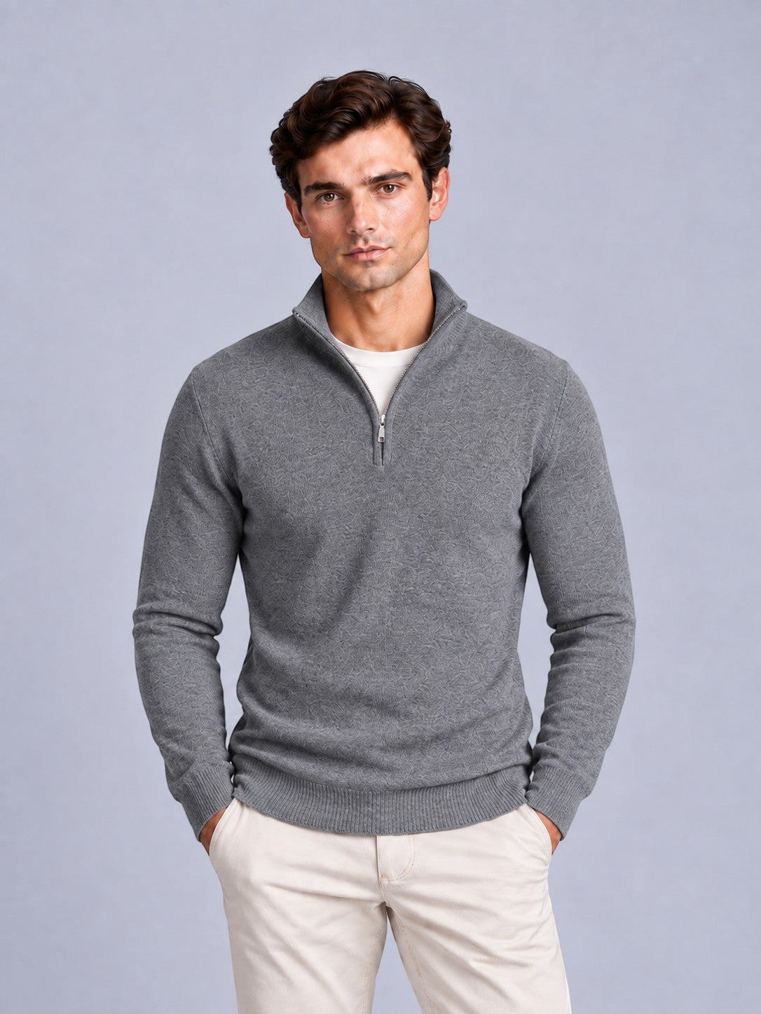 Jorvalore | Men’s Quarter-Zip Knit Jumper – Textured Long Sleeve Knitwear