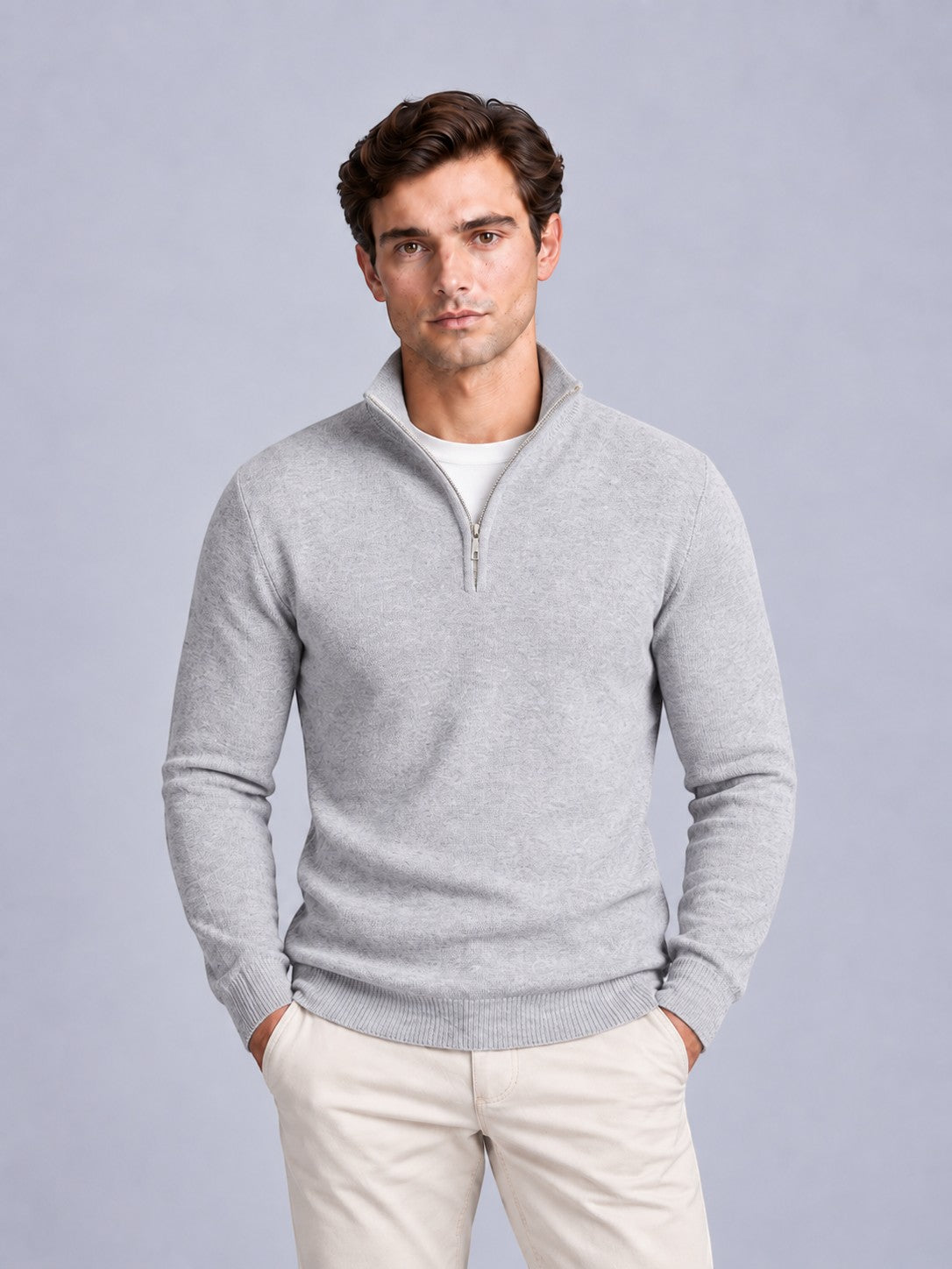 Jorvalore | Men’s Quarter-Zip Knit Jumper – Textured Long Sleeve Knitwear