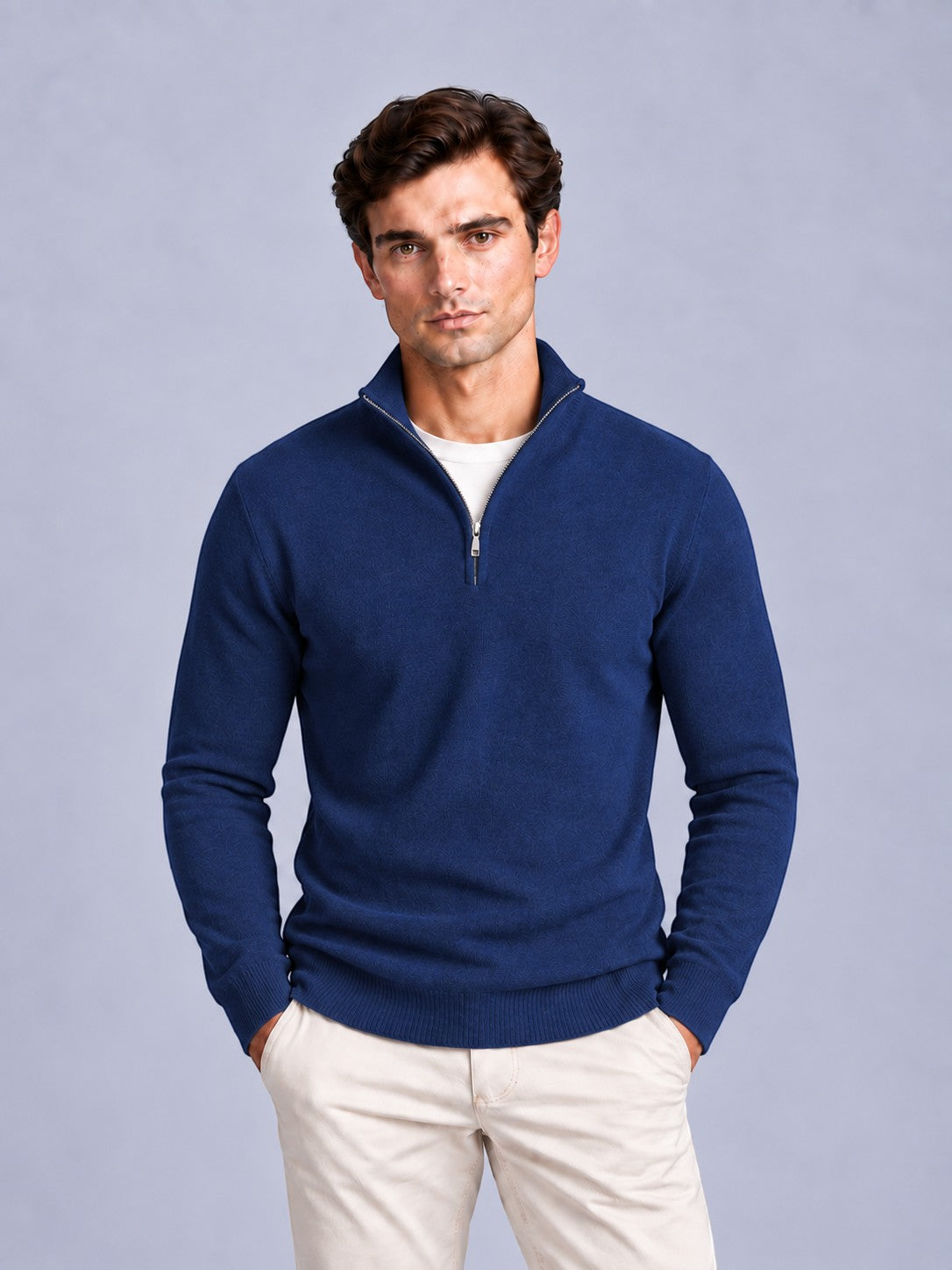 Jorvalore | Men’s Quarter-Zip Knit Jumper – Textured Long Sleeve Knitwear