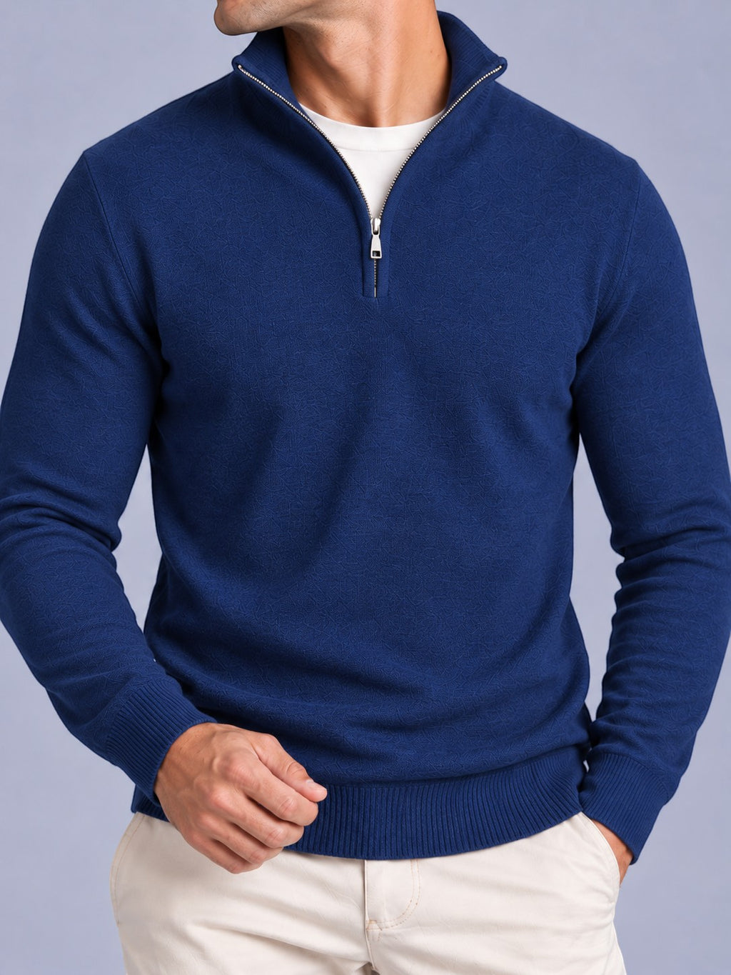 Jorvalore | Men’s Quarter-Zip Knit Jumper – Textured Long Sleeve Knitwear