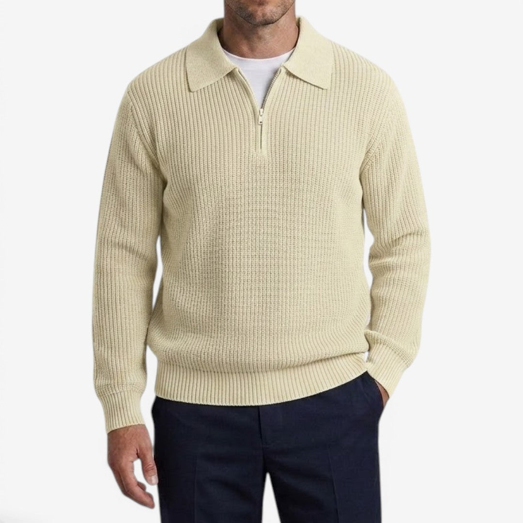 Jorvalore | Men's Quarter Zip Knit Jumper Soft Warm Polo Collar