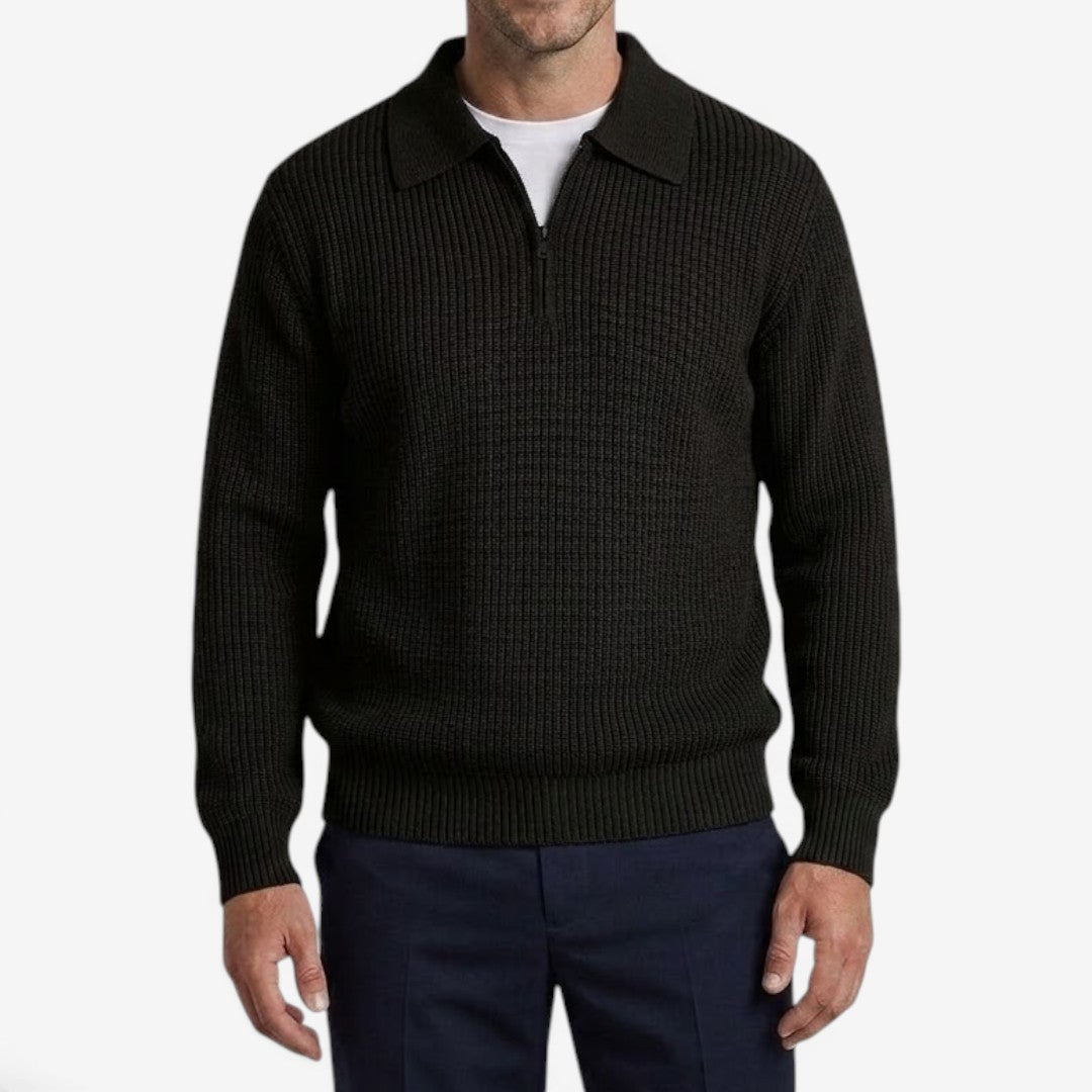 Jorvalore | Men's Quarter Zip Knit Jumper Soft Warm Polo Collar