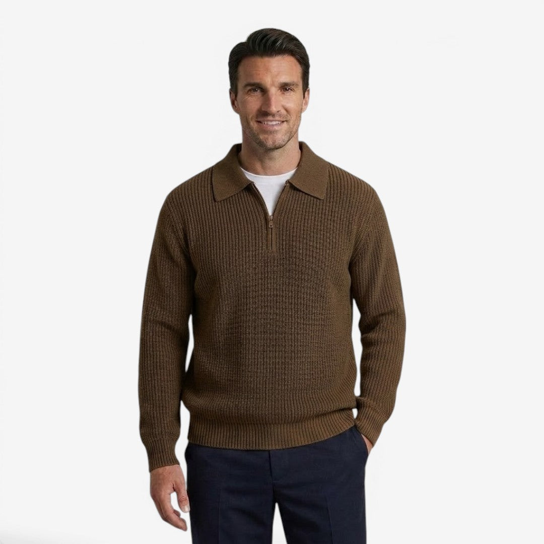 Jorvalore | Men's Quarter Zip Knit Jumper Soft Warm Polo Collar