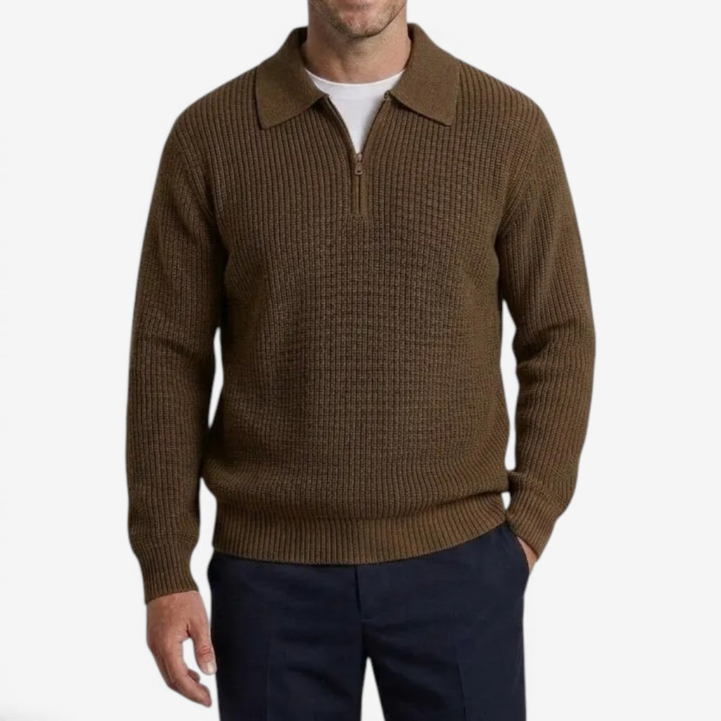 Jorvalore | Men's Quarter Zip Knit Jumper Soft Warm Polo Collar