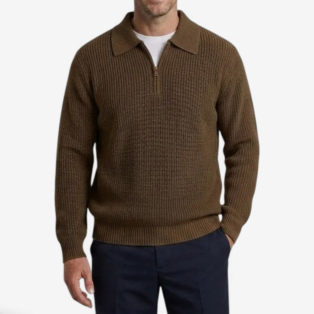Jorvalore | Men's Quarter Zip Knit Jumper Soft Warm Polo Collar