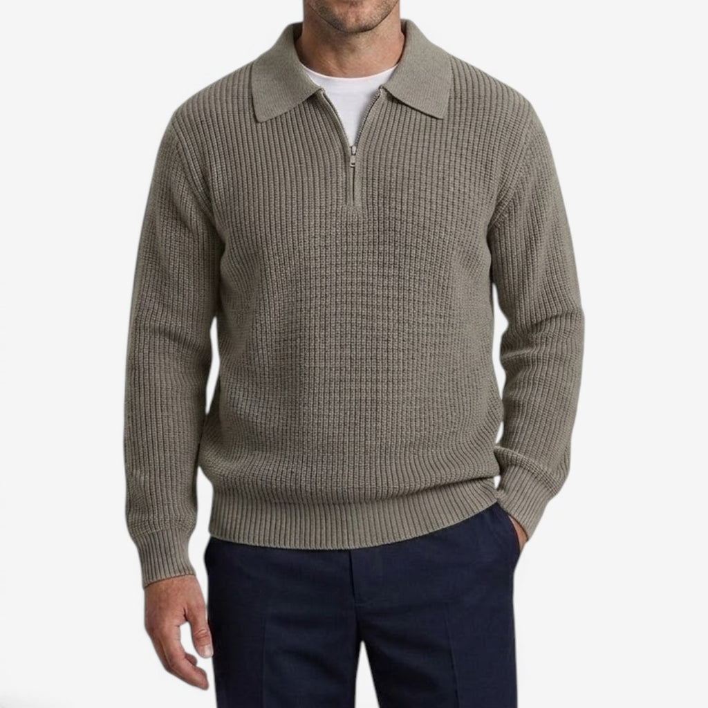 Jorvalore | Men's Quarter Zip Knit Jumper Soft Warm Polo Collar