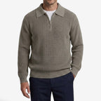 Jorvalore | Men's Quarter Zip Knit Jumper Soft Warm Polo Collar
