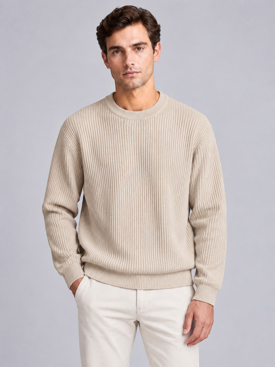 Jorvalore | Men’s Ribbed Crew-Neck Knit Jumper – Long Sleeve Knitwear