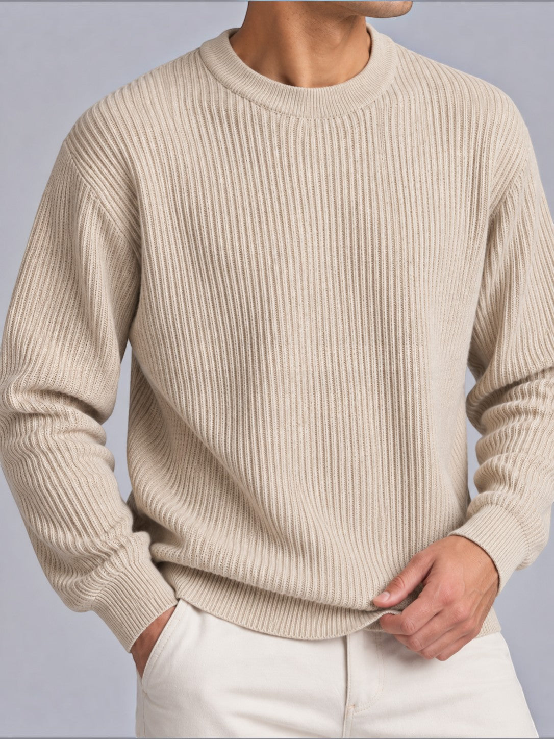 Jorvalore | Men’s Ribbed Crew-Neck Knit Jumper – Long Sleeve Knitwear