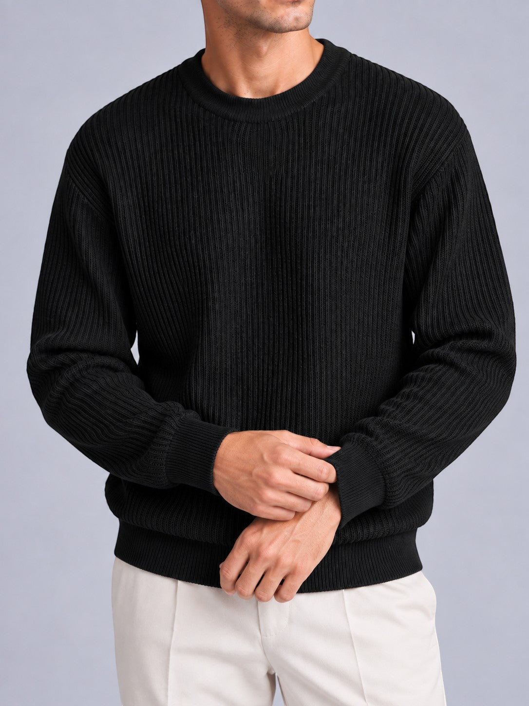 Jorvalore | Men’s Ribbed Crew-Neck Knit Jumper – Long Sleeve Knitwear