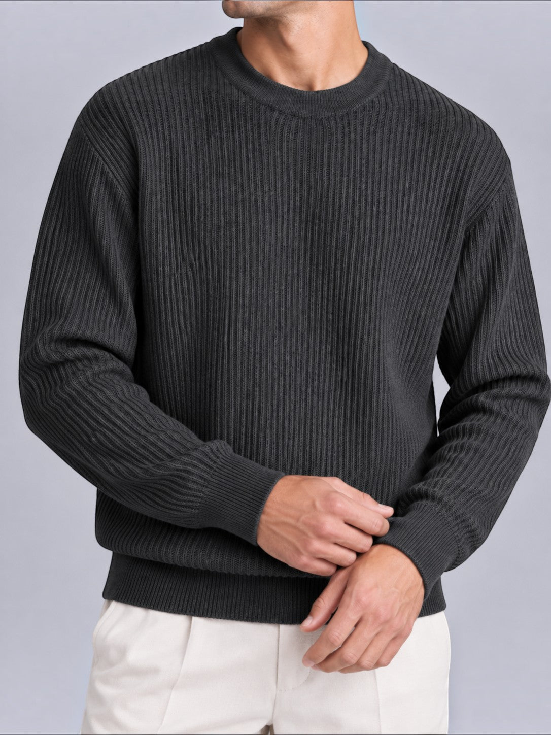 Jorvalore | Men’s Ribbed Crew-Neck Knit Jumper – Long Sleeve Knitwear