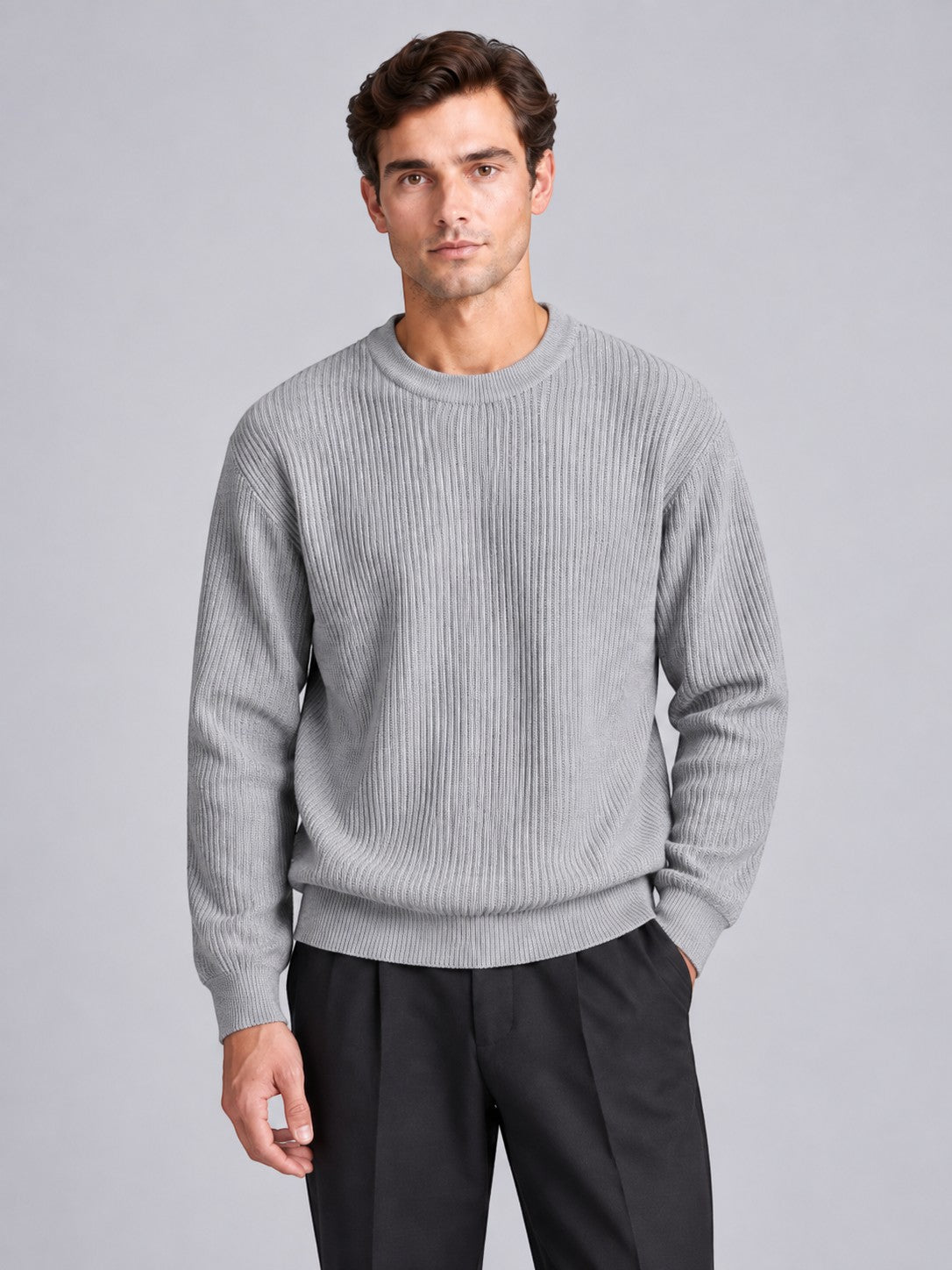 Jorvalore | Men’s Ribbed Crew-Neck Knit Jumper – Long Sleeve Knitwear