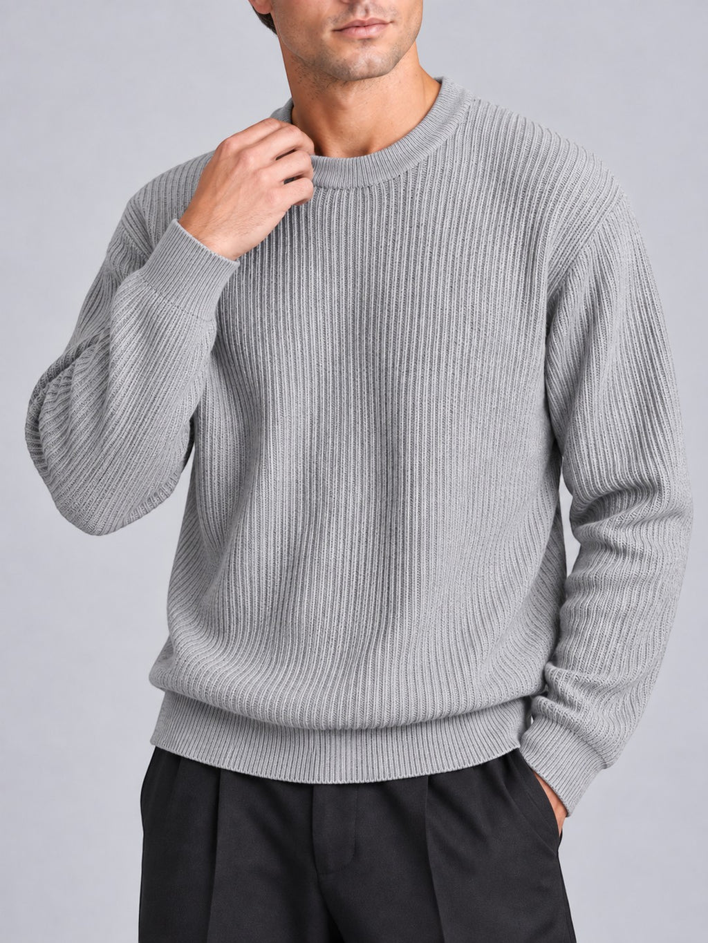 Jorvalore | Men’s Ribbed Crew-Neck Knit Jumper – Long Sleeve Knitwear