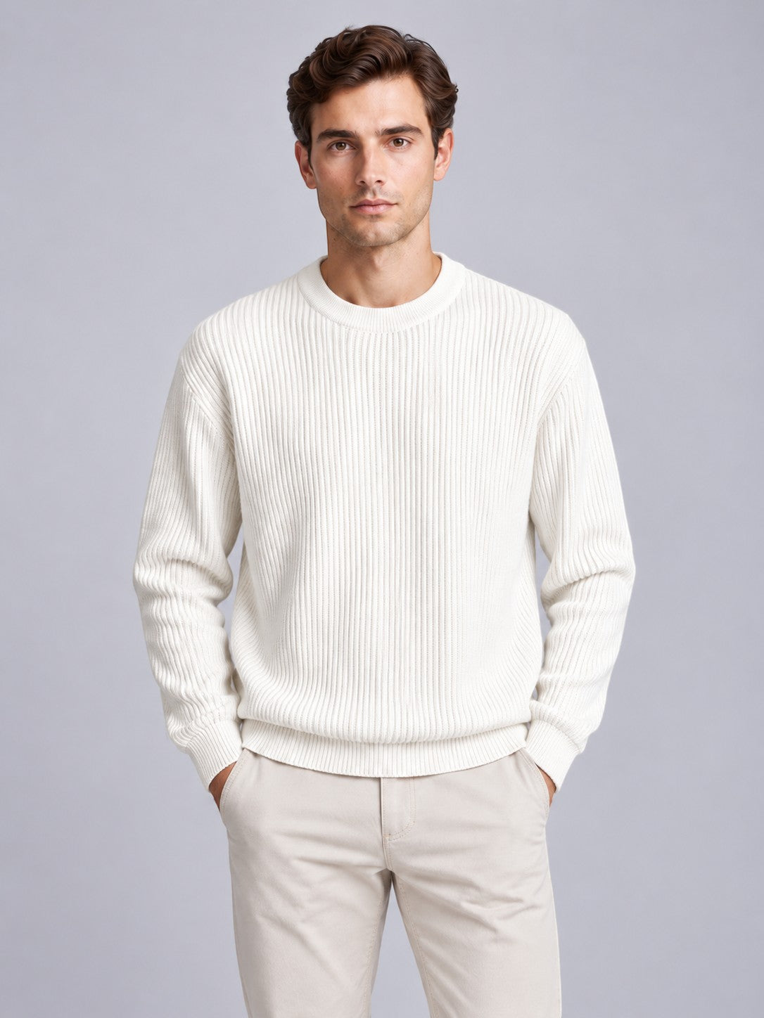Jorvalore | Men’s Ribbed Crew-Neck Knit Jumper – Long Sleeve Knitwear