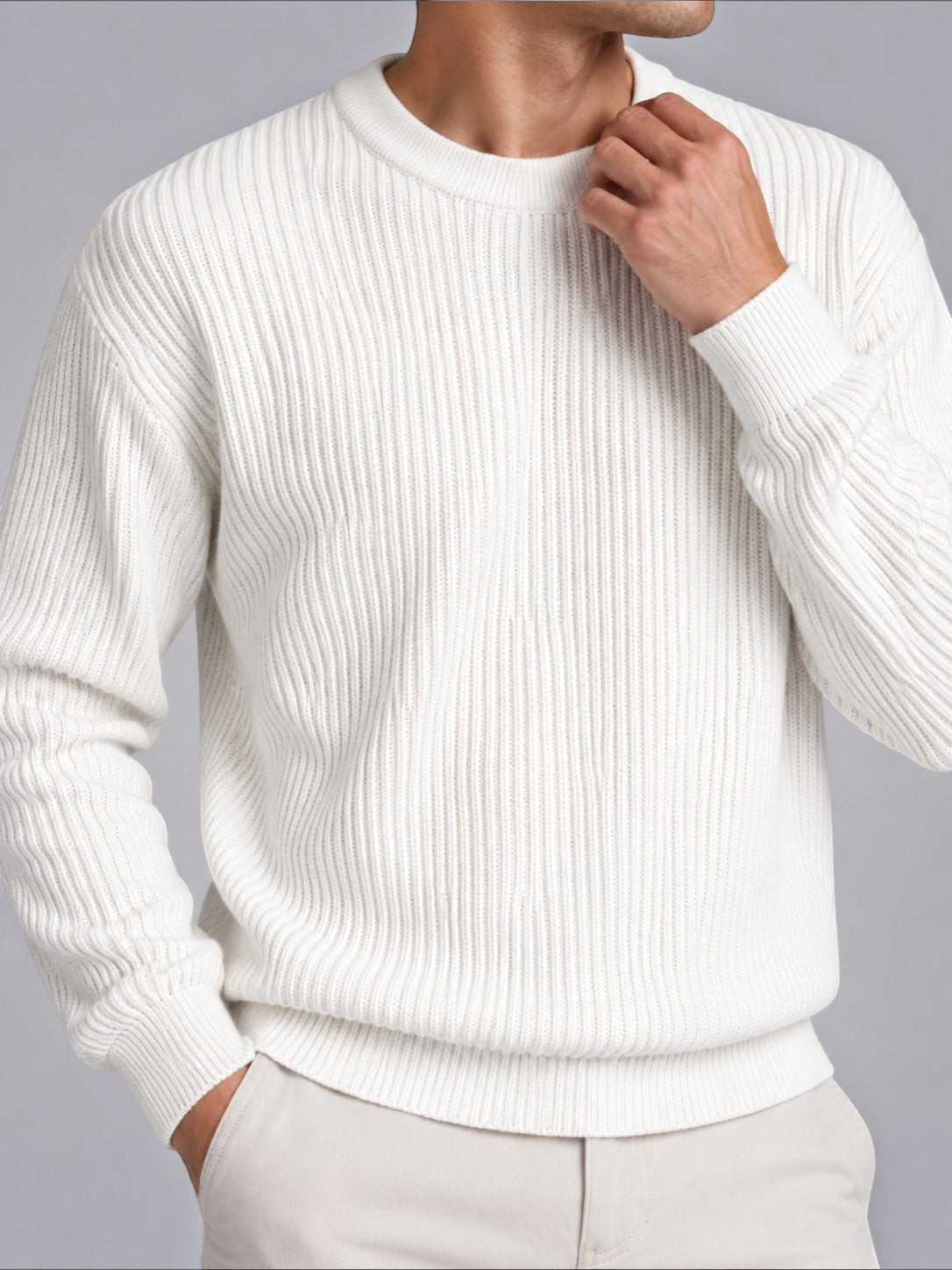 Jorvalore | Men’s Ribbed Crew-Neck Knit Jumper – Long Sleeve Knitwear