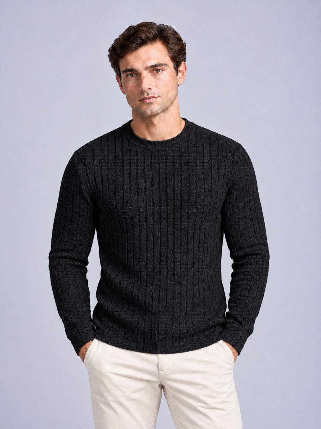 Jorvalore | Men’s Ribbed Knit Shirt – Long Sleeve Textured Knitwear
