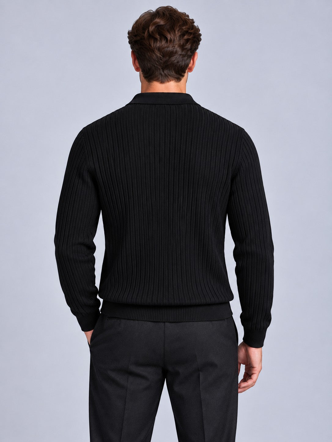 Jorvalore | Men’s Ribbed Knitted Polo Shirt Jumper – Long Sleeve Knitwear