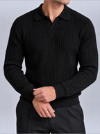 Jorvalore | Men’s Ribbed Knitted Polo Shirt Jumper – Long Sleeve Knitwear
