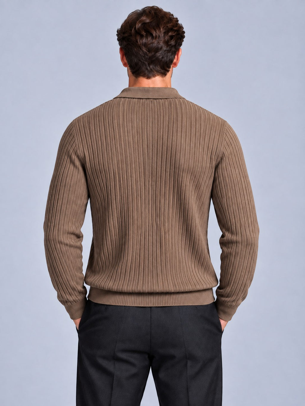 Jorvalore | Men’s Ribbed Knitted Polo Shirt Jumper – Long Sleeve Knitwear