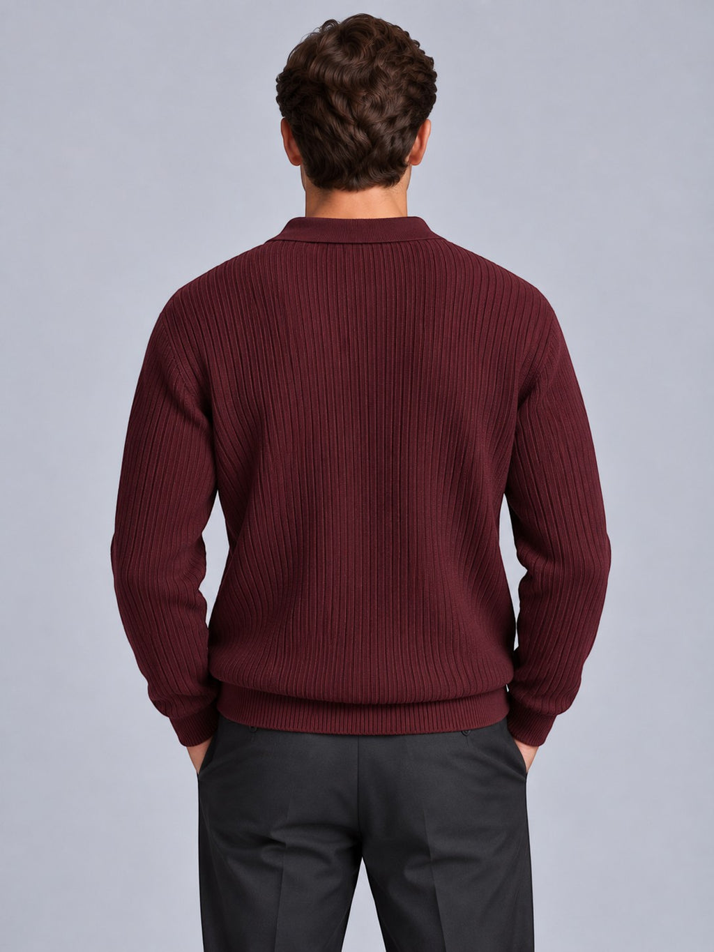 Jorvalore | Men’s Ribbed Knitted Polo Shirt Jumper – Long Sleeve Knitwear