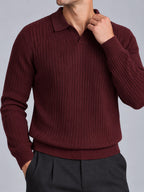 Jorvalore | Men’s Ribbed Knitted Polo Shirt Jumper – Long Sleeve Knitwear