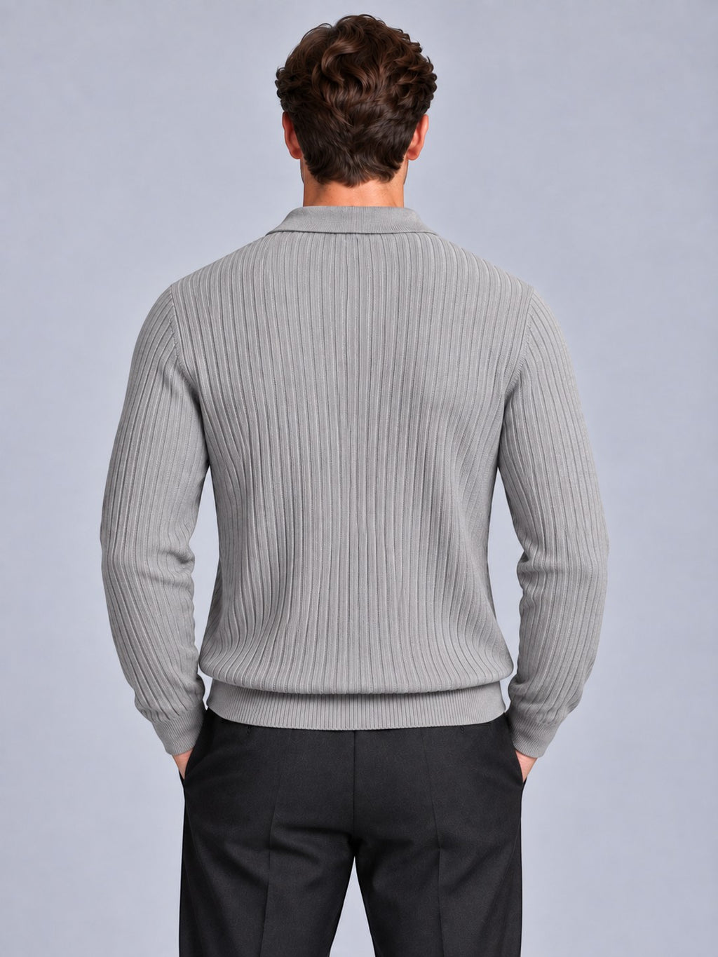Jorvalore | Men’s Ribbed Knitted Polo Shirt Jumper – Long Sleeve Knitwear