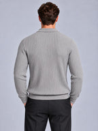 Jorvalore | Men’s Ribbed Knitted Polo Shirt Jumper – Long Sleeve Knitwear