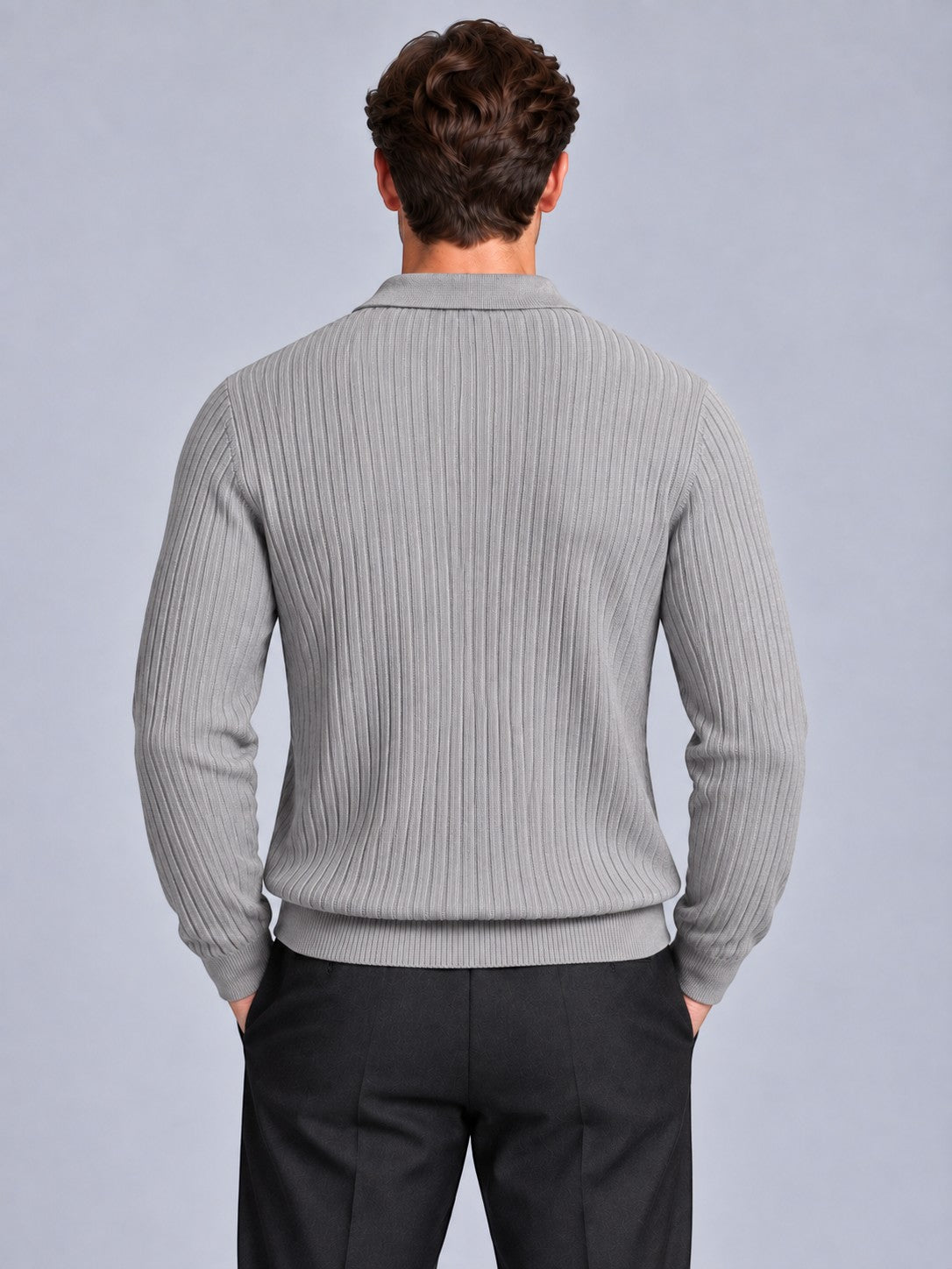 Jorvalore | Men’s Ribbed Knitted Polo Shirt Jumper – Long Sleeve Knitwear