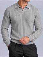 Jorvalore | Men’s Ribbed Knitted Polo Shirt Jumper – Long Sleeve Knitwear