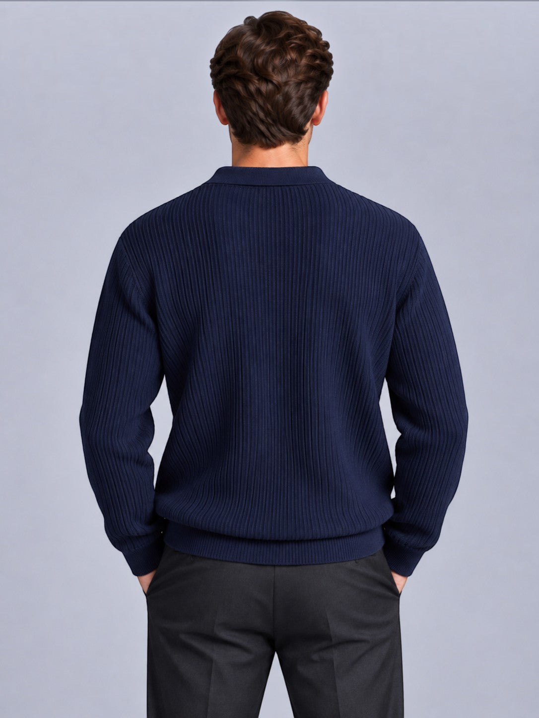 Jorvalore | Men’s Ribbed Knitted Polo Shirt Jumper – Long Sleeve Knitwear