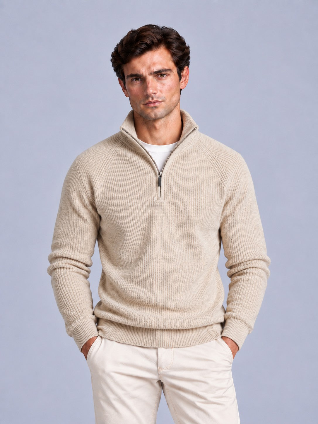 Jorvalore | Men’s Ribbed Quarter-Zip Knit Jumper – Long Sleeve Knitwear