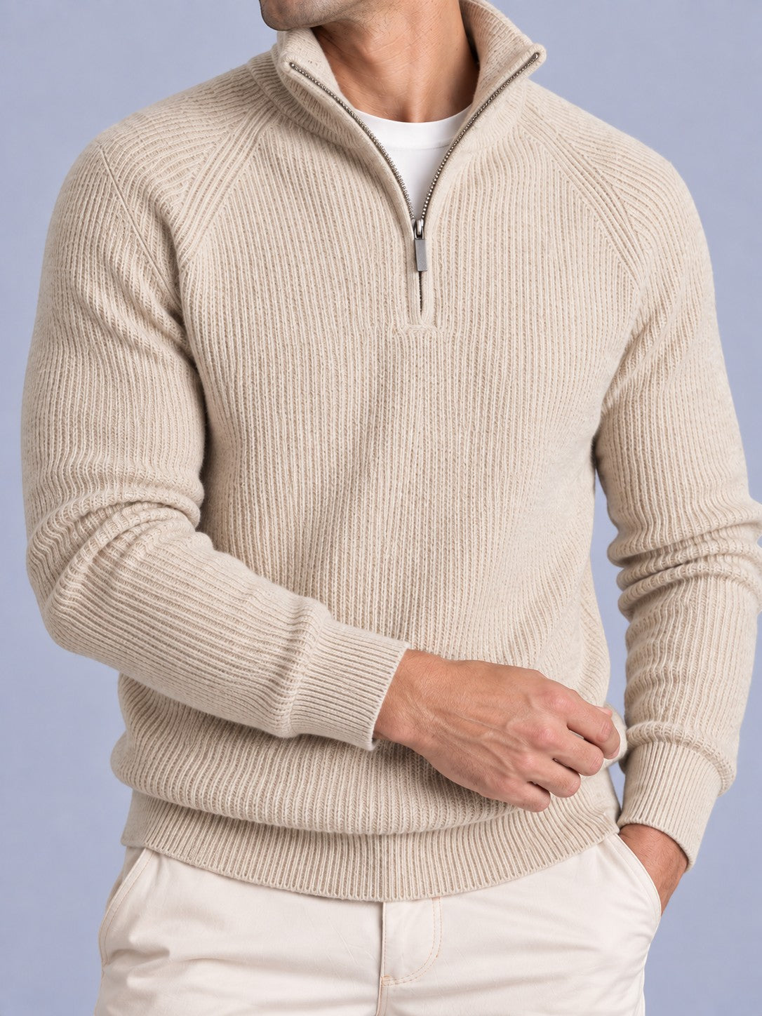 Jorvalore | Men’s Ribbed Quarter-Zip Knit Jumper – Long Sleeve Knitwear