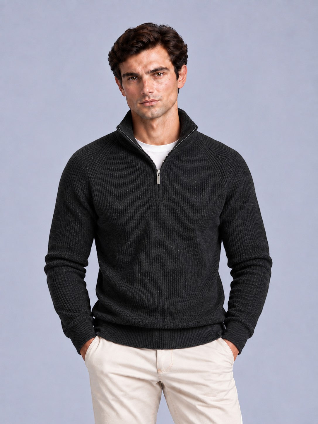Jorvalore | Men’s Ribbed Quarter-Zip Knit Jumper – Long Sleeve Knitwear