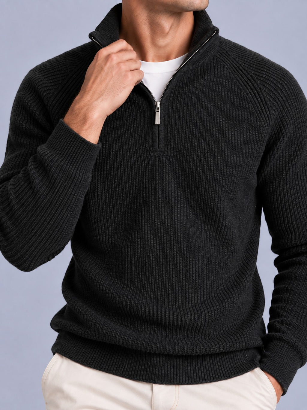 Jorvalore | Men’s Ribbed Quarter-Zip Knit Jumper – Long Sleeve Knitwear