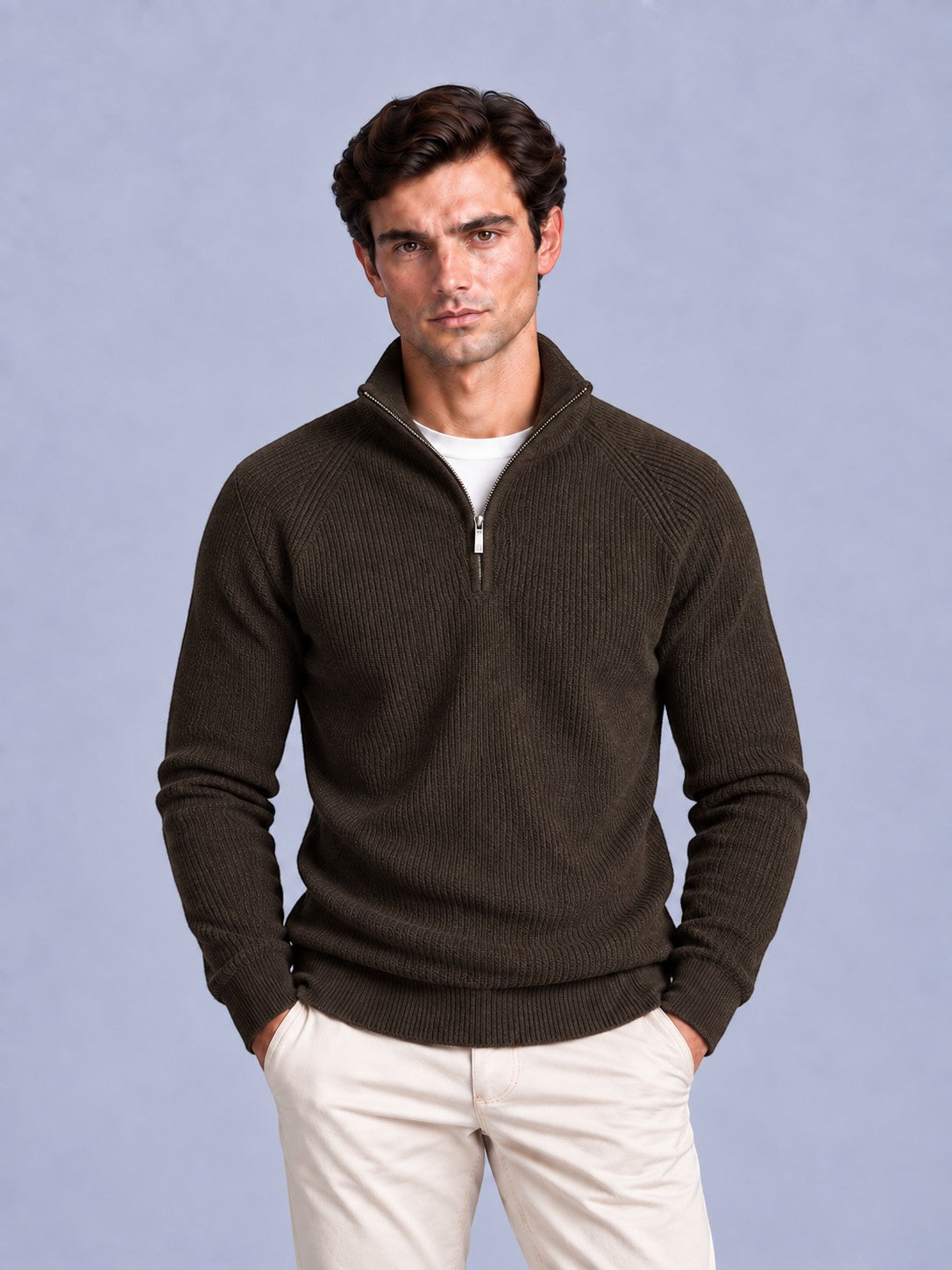 Jorvalore | Men’s Ribbed Quarter-Zip Knit Jumper – Long Sleeve Knitwear