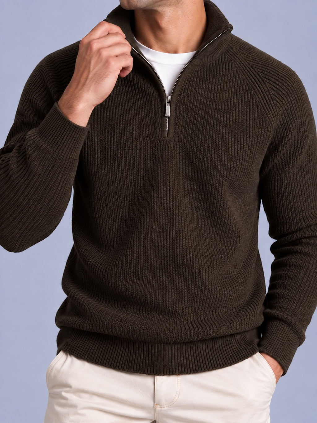 Jorvalore | Men’s Ribbed Quarter-Zip Knit Jumper – Long Sleeve Knitwear