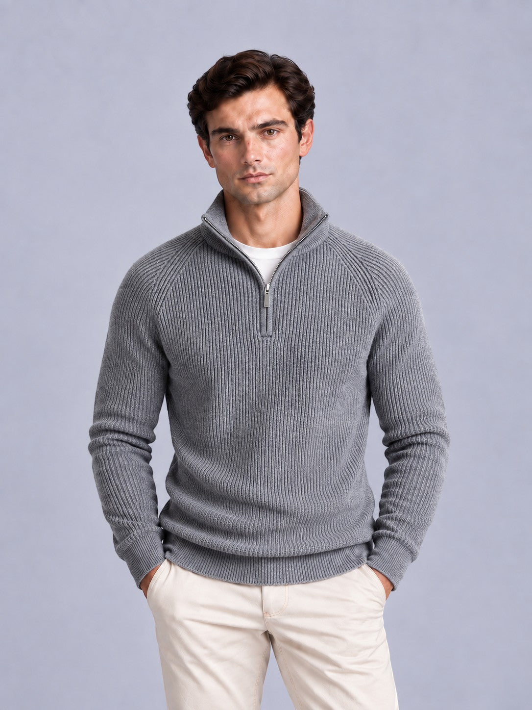 Jorvalore | Men’s Ribbed Quarter-Zip Knit Jumper – Long Sleeve Knitwear