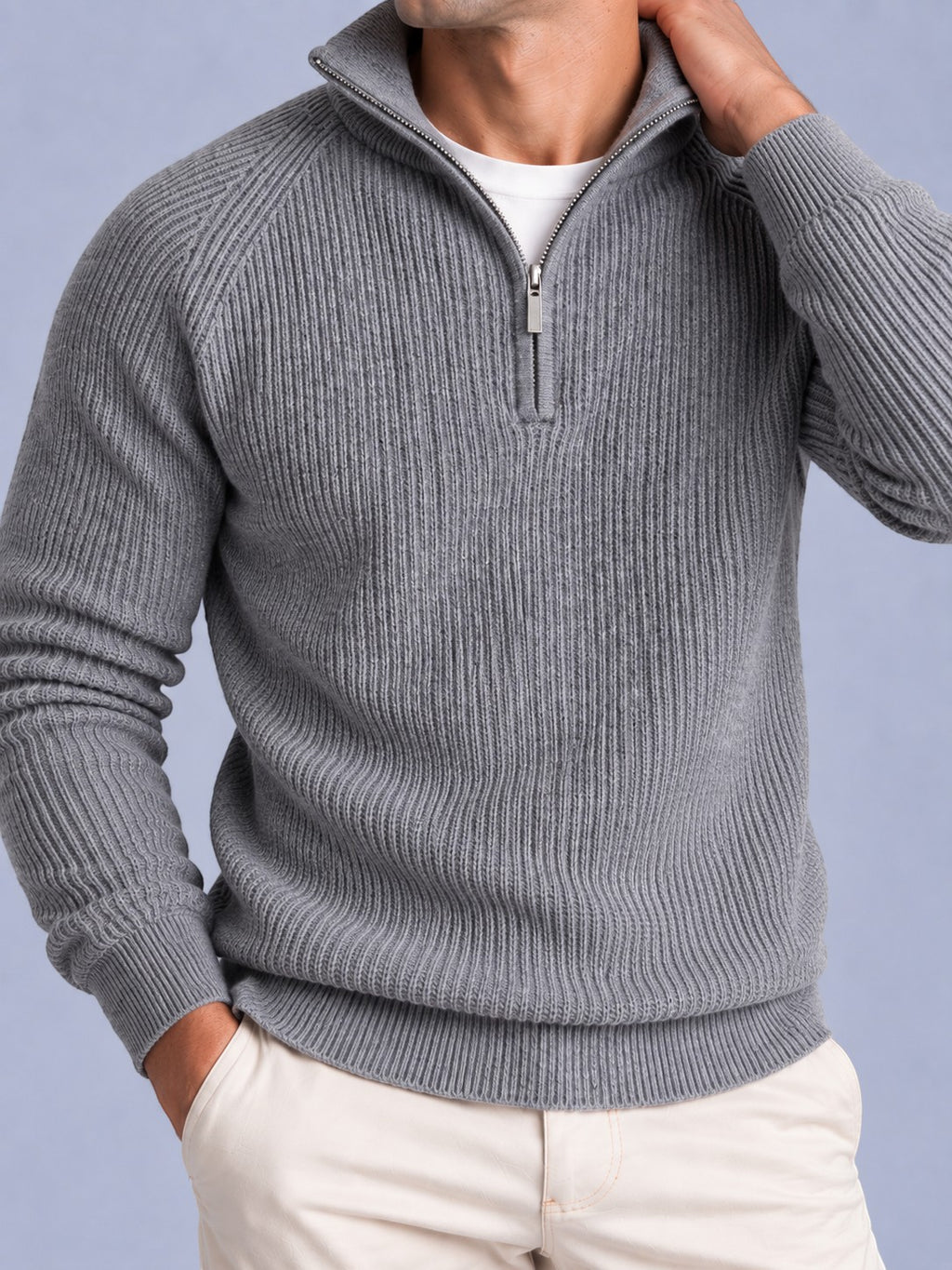 Jorvalore | Men’s Ribbed Quarter-Zip Knit Jumper – Long Sleeve Knitwear