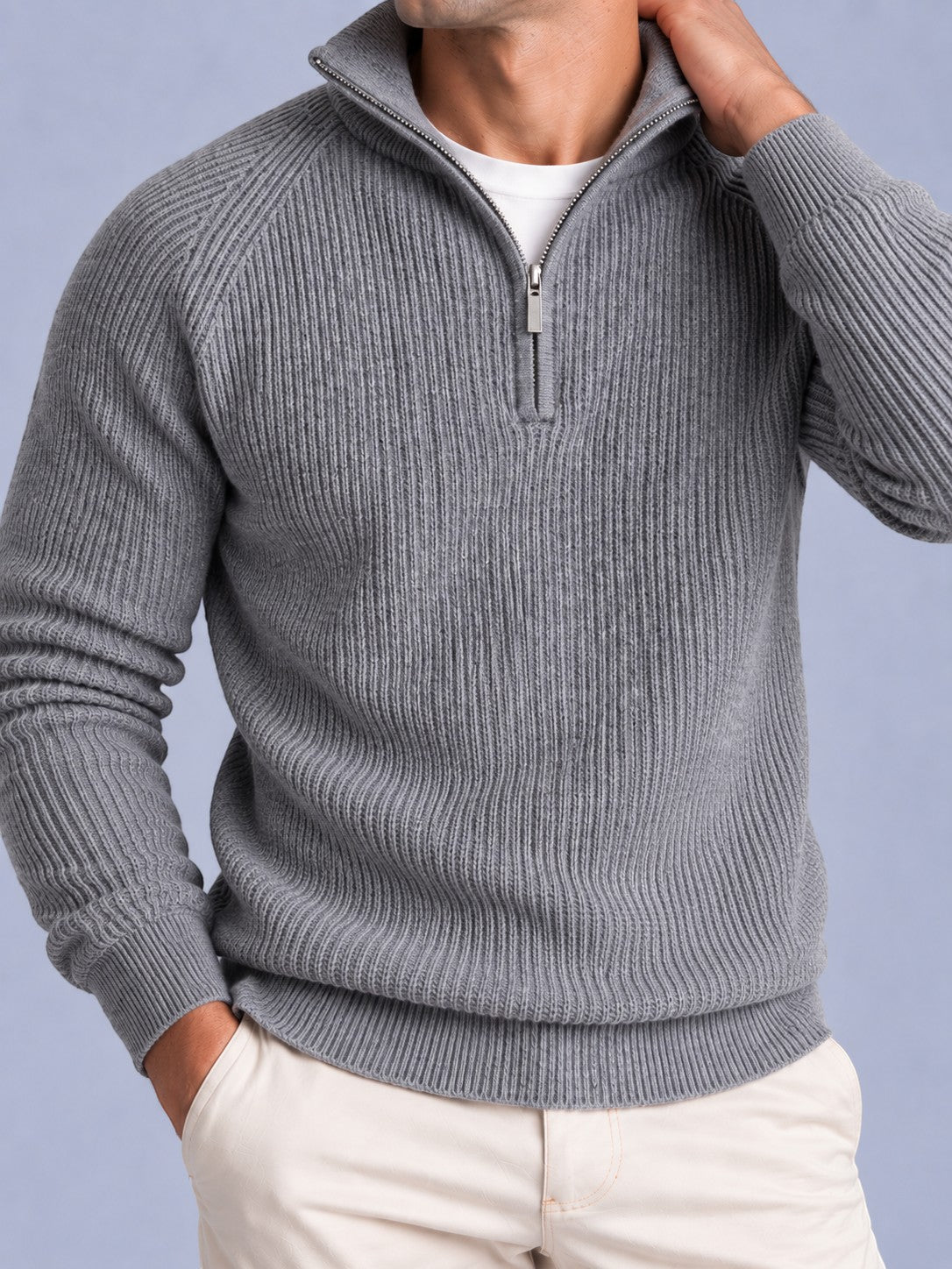 Jorvalore | Men’s Ribbed Quarter-Zip Knit Jumper – Long Sleeve Knitwear