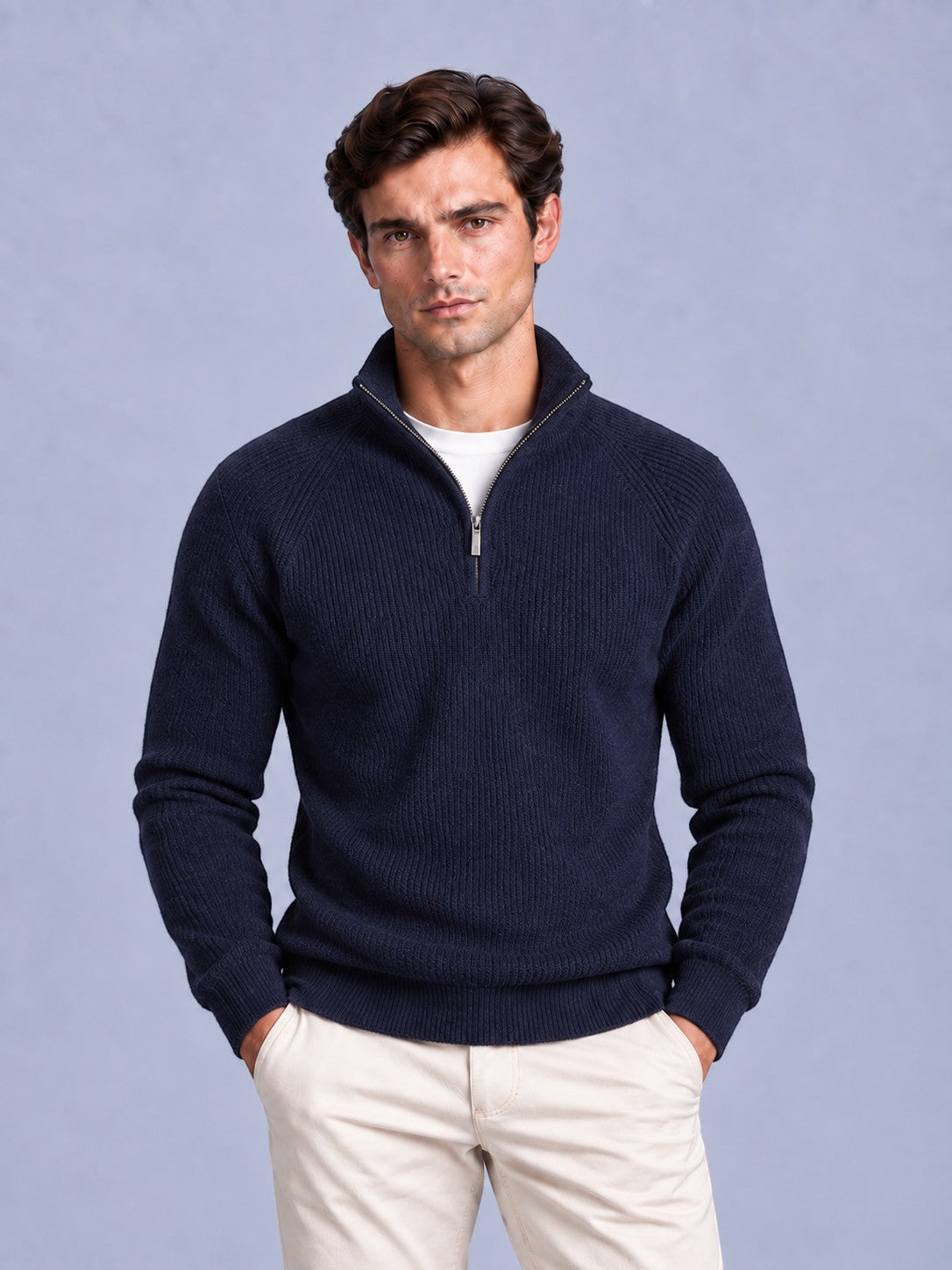 Jorvalore | Men’s Ribbed Quarter-Zip Knit Jumper – Long Sleeve Knitwear
