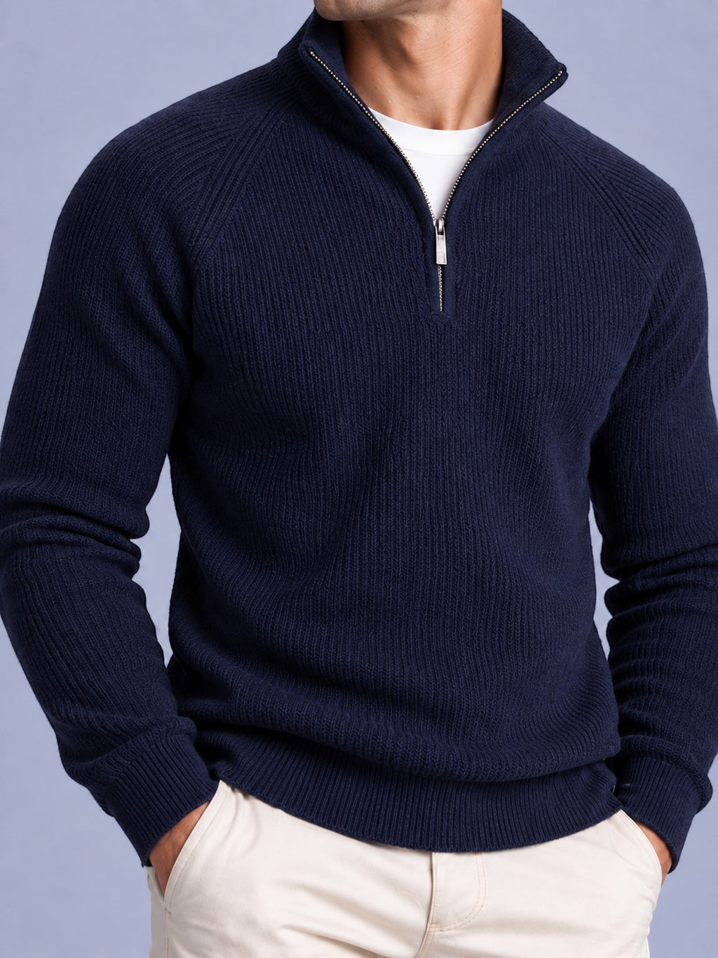 Jorvalore | Men’s Ribbed Quarter-Zip Knit Jumper – Long Sleeve Knitwear