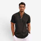 Jorvalore | Men’s Short Sleeve Linen Shirt Relaxed Fit Breathable Summer Wear