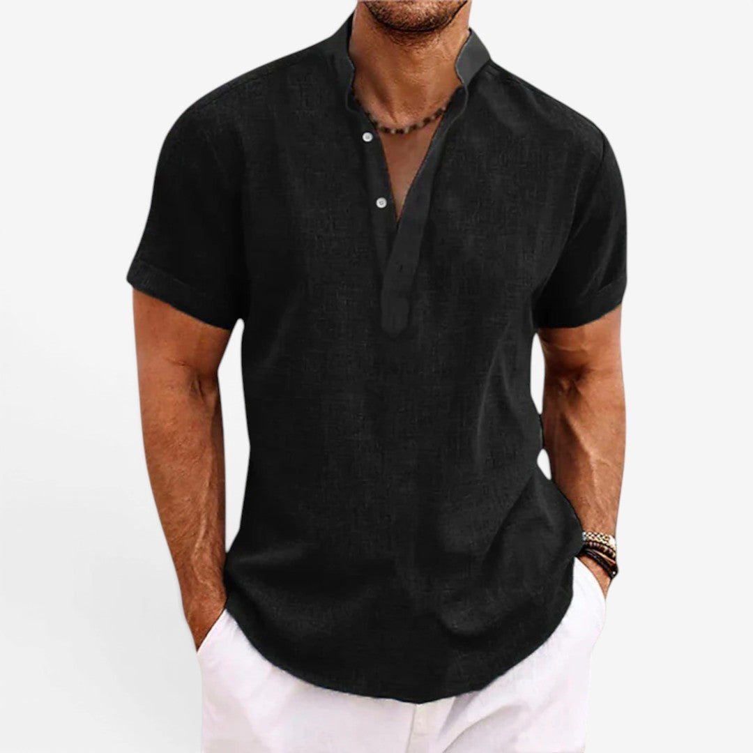 Jorvalore | Men’s Short Sleeve Linen Shirt Relaxed Fit Breathable Summer Wear