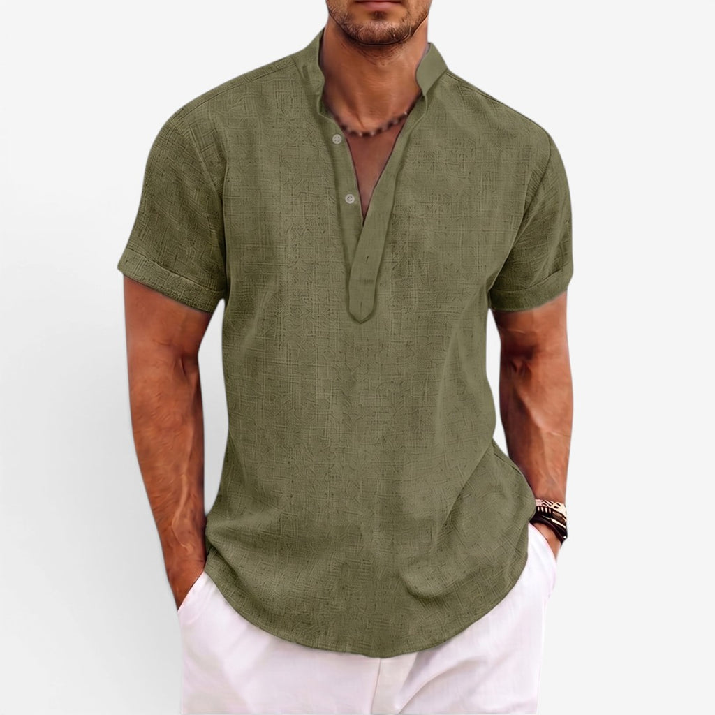 Jorvalore | Men’s Short Sleeve Linen Shirt Relaxed Fit Breathable Summer Wear
